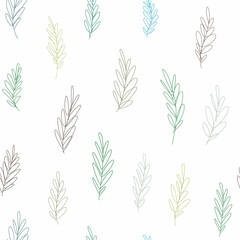 Vector pattern of leaves and branches drawn by hand in the style of a doodle line.