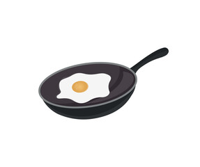Fried eggs in black pan logo design. Continental breakfast. Top view of fried egg. Culinary food poster card menu template vector design and illustration.

