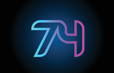 pink line 74 number logo icon design. Creative template for business and company
