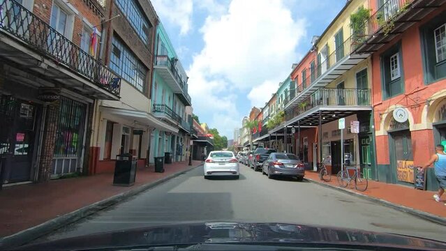 Driving down Decatur Street in New Orleans, Louisiana