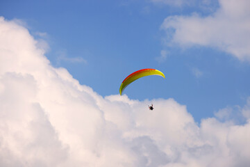 Paragliding in Interlaken, Switzerland. Interlaken is famous resort in paragliding flights.	