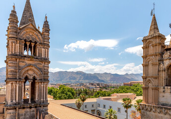 Fototapeta na wymiar Palermo, Italy: July 6, 2020: Palermo Cathedral is the cathedral church of the Roman Catholic Archdiocese of Palermo, located in Palermo, Sicily, southern Italy.
