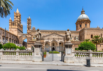 Fototapeta na wymiar Palermo, Italy: July 6, 2020: Palermo Cathedral is the cathedral church of the Roman Catholic Archdiocese of Palermo, located in Palermo, Sicily, southern Italy.