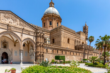 Palermo, Italy: July 6, 2020: Palermo Cathedral is the cathedral church of the Roman Catholic Archdiocese of Palermo, located in Palermo, Sicily, southern Italy.