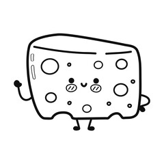 Funny cute happy cheese characters bundle set. Vector hand drawn cartoon kawaii character illustration icon. Outline cartoon illustration for coloring book