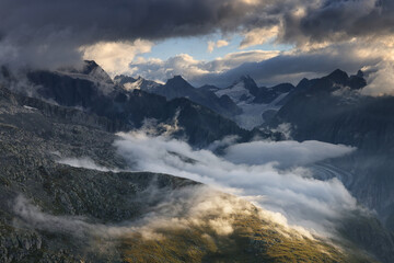 Fototapeta na wymiar Fiescher Alps near Aletsch Arena, Switzerland, Europe