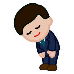 クレヨンタッチのイラスト / 会釈するスーツの男性