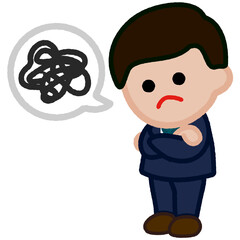 クレヨンタッチのイラスト / 困ったり悩んでいるスーツの男性