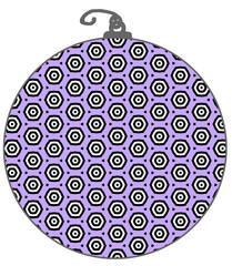 Purple, white, and black Christmas decoration png ornament illustration with hand drawn and computer generated op art repeating pattern.