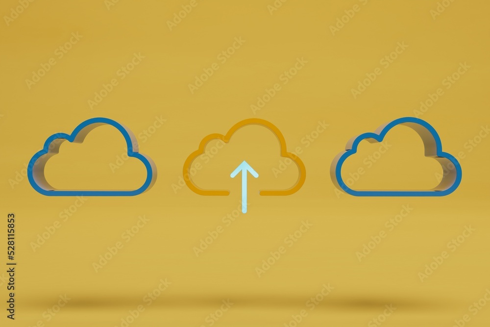 Poster uploading information to the cloud. storing information for downloading from the internet. 3d render
