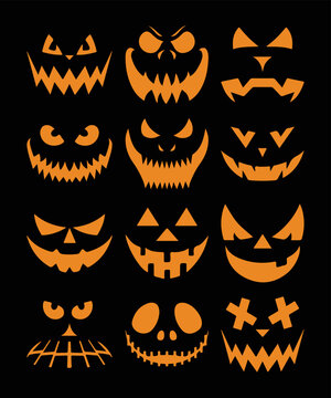 Happy Halloween Pumpkin Face , Scary 12 Pumpkin Face Print Template