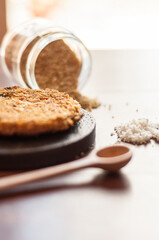 Preparation of lentil hamburgers and all its implements to make it. Vegan and healthy food.