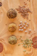 Lentil and chickpea dumplings presented on a plate. Vegan and healthy food.