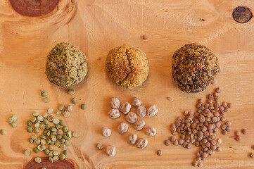 Lentil and chickpea dumplings presented on a plate. Vegan and healthy food.