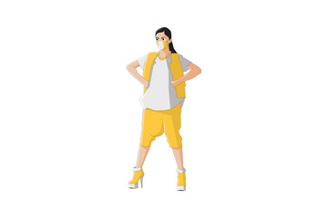 Vector illustration of casual women posing with mask