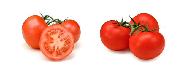 Fresh tomato with basil isolated on white background