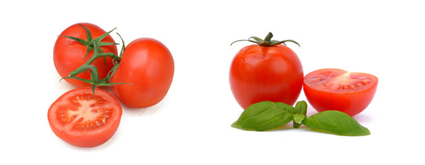 Fresh tomato with basil isolated on white background