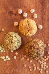 Lentil and chickpea dumplings presented on a plate. Vegan and healthy food.