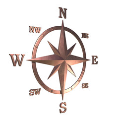 Wind rose compass from a copper material