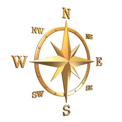 Wind rose compass from gold plated metal  - 528118259
