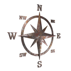 Wind rose compass from rusty copper 