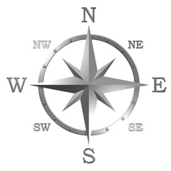 Wind rose compass from silver plated metal 