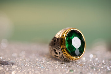 rings on a green background