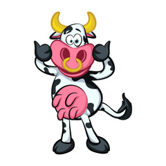 very enthusiastic and happy cow cartoon character mascot vector