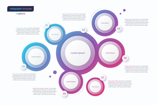 Abstract vector gradient minimalistic infographic template composed of 7 circles