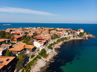 Fototapeta na wymiar Aerial view of Bulgarian old town Sozopol. Drone view from above. Summer holidays destination