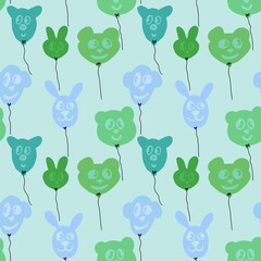 Festive cartoon seamless doodle balloons pattern for birthday wrapping paper and kids clothes print