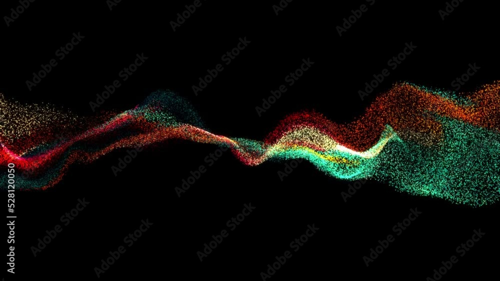 Poster 4k 60 fps. dots wave. abstract background. neon light. particle effects. isolated on black backdrop.