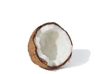 Half of coconut on white background. Food concept.