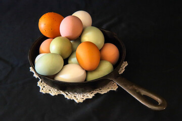 Colorful Whole Eggs in a Pan 