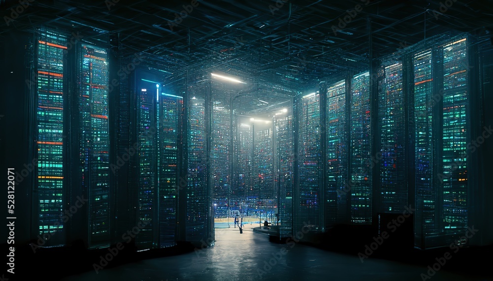 Poster Lots of hard drive racks in the server room.3Drendering