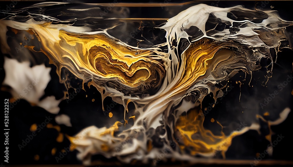 Poster a splash of three colors of paint on a black background. 3d rendering
