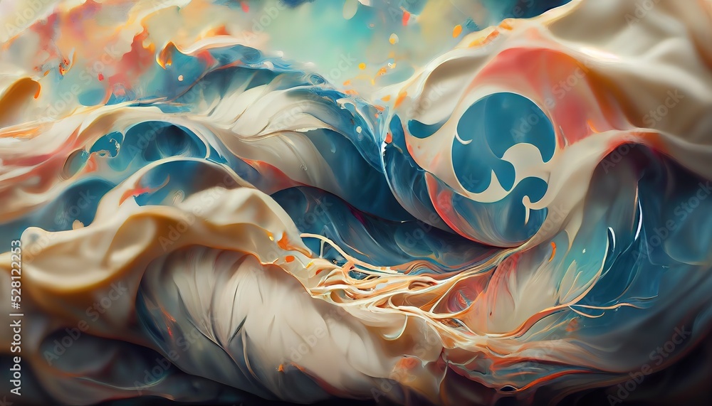 Poster a splash of several shades of paint forms a wave. 3d illustration.