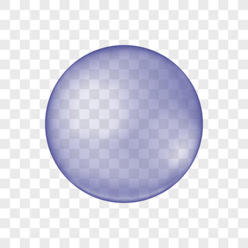 Glossy purple bubble on transparent background. Trendy very peri droplet, crystal pearl, cosmetic oil ball. Vector realistic illustration.