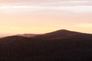 Hillsides of Valtavaara during a beautiful summery sunset in Northern Finland
