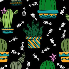 Summer floral seamless cartoon cactus pattern for wrapping paper and kids clothes print and fabrics