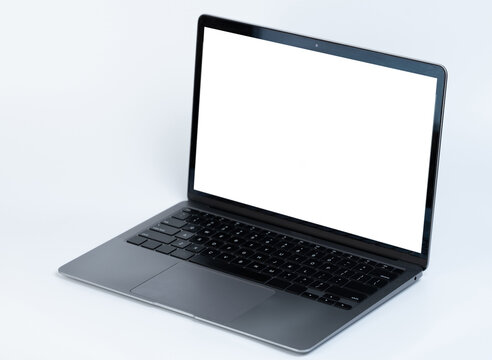 Grey open slim laptop
