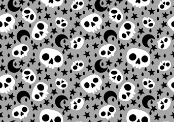 Cartoon doodle seamless Halloween skulls pattern for wrapping paper and clothes print and kids accessories