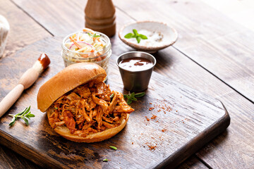 Pulled bbq chicken on a brioche bun