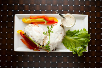 Katambari Kabab or Kadambari Kebab with dip served in a dish isolated on table background top view of bangladesh food