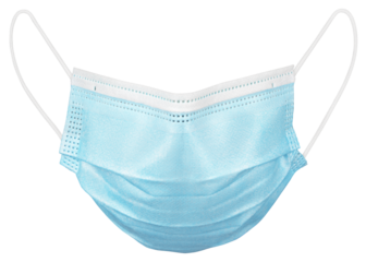Blue medical protective face or surgical mask isolated on white background with clipping path. Monkeypox outbreak prevention. Full Depth of Field.