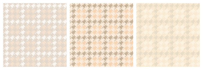 Pied de poule seamless pattern with polka dot checkered texture. Hounds-tooth seamless print for clothes, cover  or interior design. Classic decor with creative details. Vector illustration. Set.