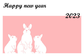 2023年卯年年賀状-シンプル兎西暦ピンク色背景イラスト素材