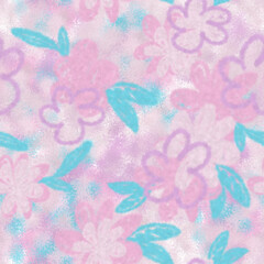 Fototapeta na wymiar Digital abstract floral seamless pattern. Pink paintbrush lines diagonal seamless design for fabric, textile print, dress print. Hand drawn brush strokes on white background