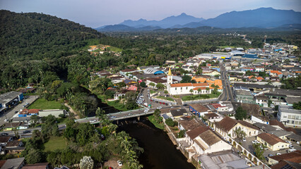 Aerial  view of the historic center of Morretes, State of Paraná, South of Brazil. Special...