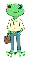 Cute Cartoon illustration of a frog in a work suit with a diplomat isolated on a white background